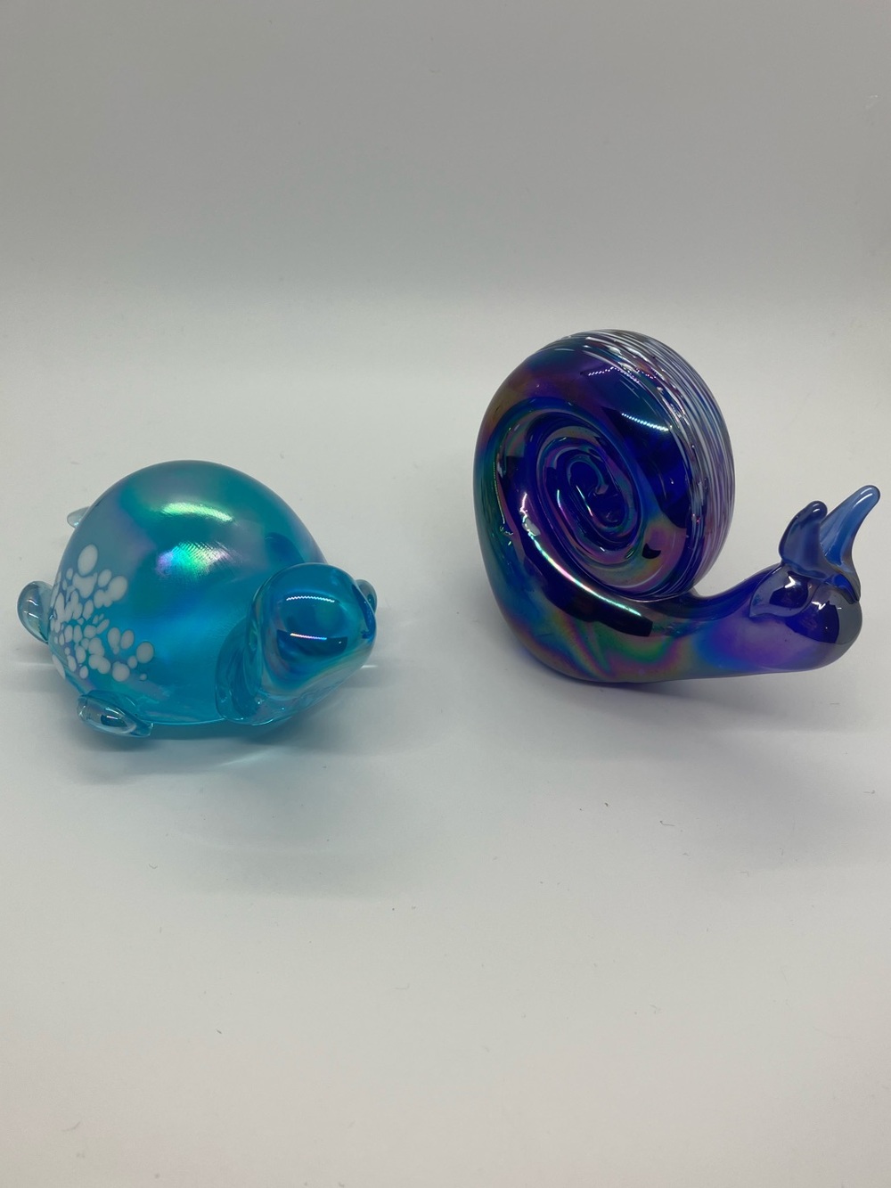 Vtg Iridescent Art Glass Turtle Snail Paperweight Lot Bundle x2